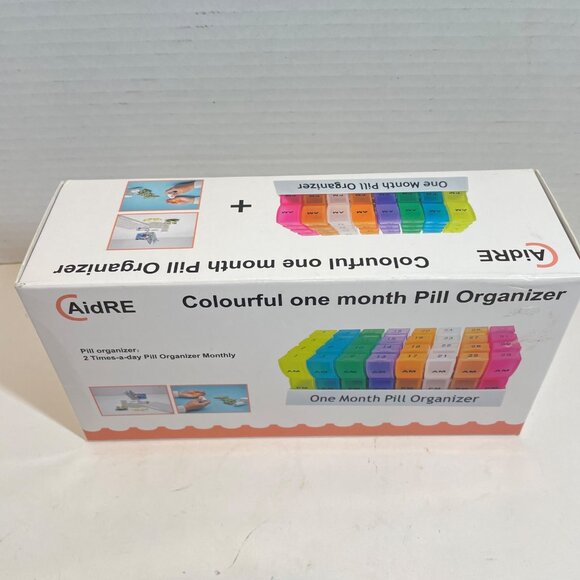 Colourful One Month Pill Organizer With 32 Compartments For AM & PM Use By AidRE - Picture 2 of 7